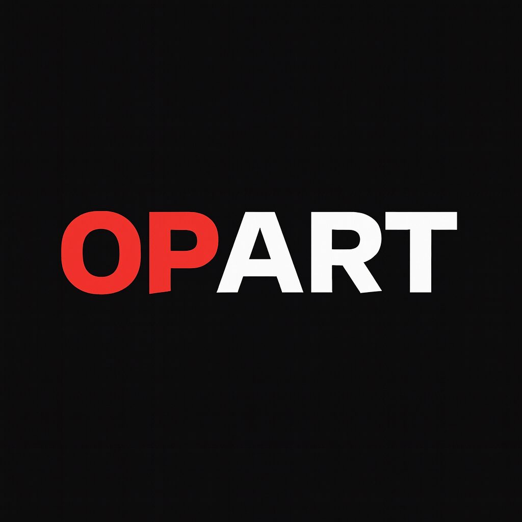 검정 배경 위에 빨간색 OP와 흰색 ART 텍스트가 있는 OPART 로고 배너