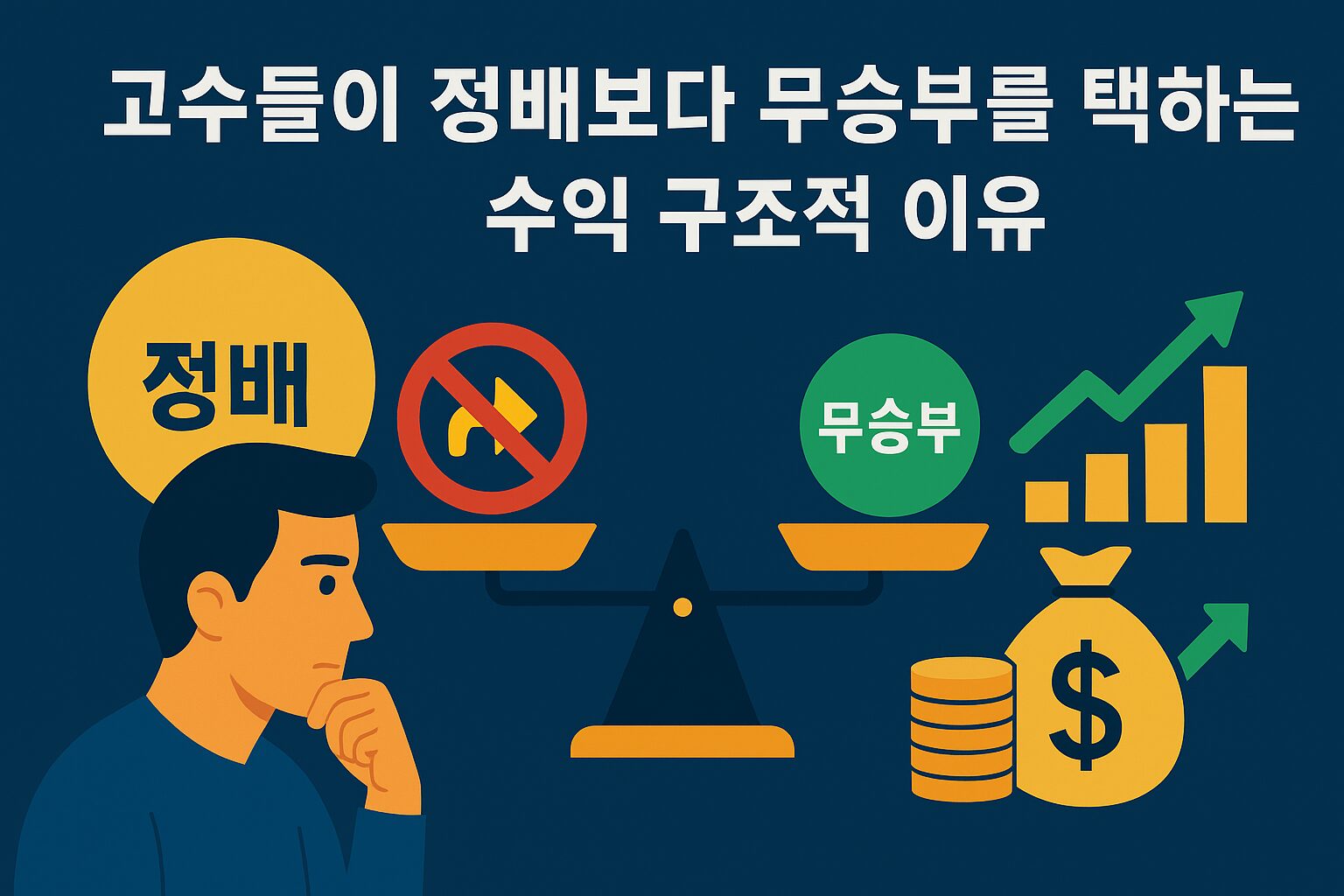 고수들이 정배보다 무승부를 선택하는 수익 구조적 이유를 시각적으로 표현한 인포그래픽 이미지