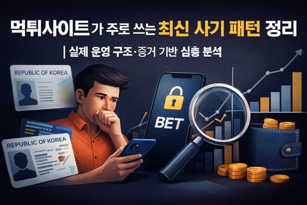 먹튀사이트가 주로 사용하는 최신 사기 패턴과 실제 운영 구조를 분석한 대표 이미지