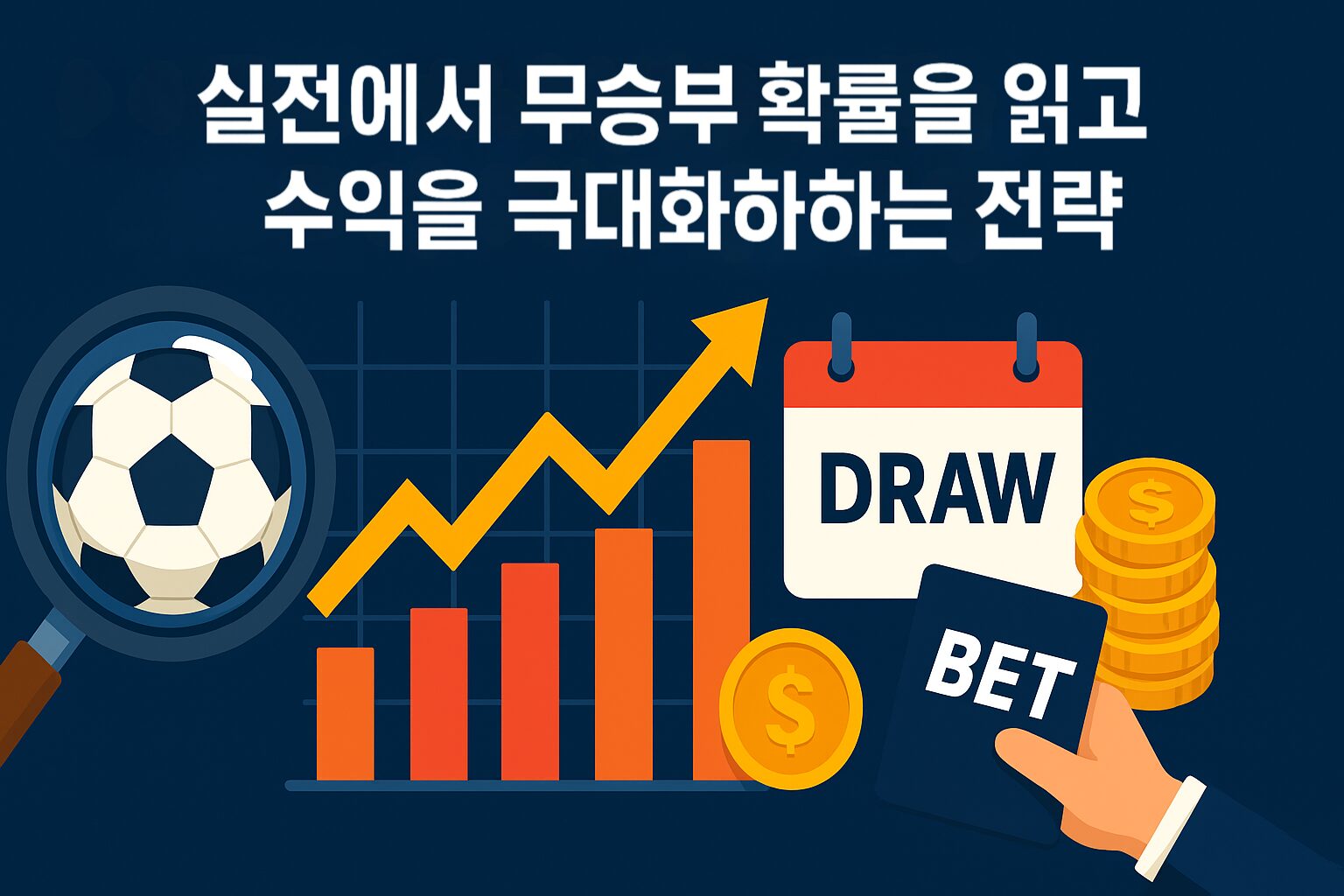 실전에서 무승부 확률을 분석하고 수익을 극대화하는 전략을 시각적으로 표현한 이미지