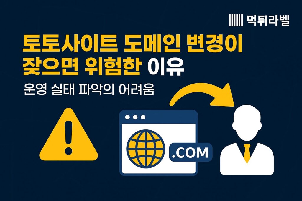 토토사이트 도메인 변경이 잦을 경우 발생할 수 있는 위험 요소를 정리한 이미지