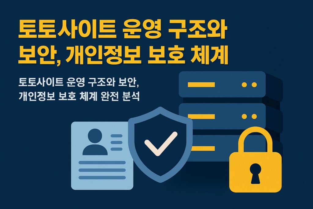 토토사이트 운영 구조와 보안, 개인정보 보호 체계를 설명하는 인포그래픽 이미지