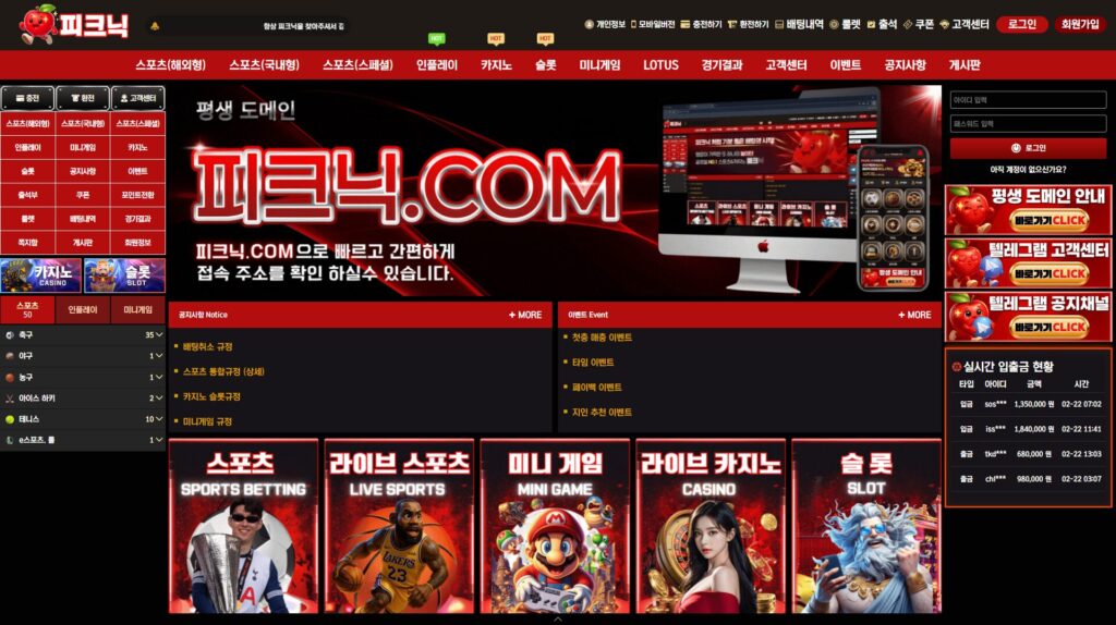 먹튀사이트 피크닉(picnic) 메인화면 캡처 및 사이트 구조 확인 이미지